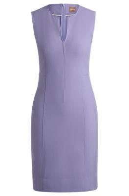 sleeveless dress with notch neckline- purple women's business dresses