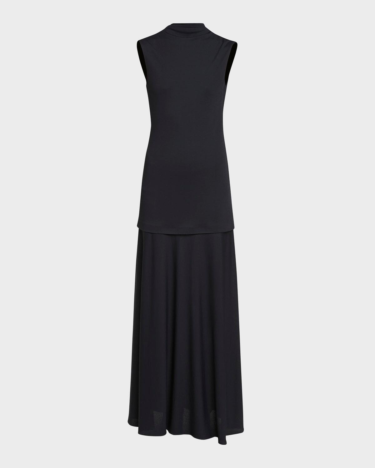sleeveless drop-waist layered maxi dress