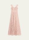 sleeveless embroidered floral applique gown