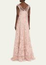 sleeveless embroidered floral applique gown