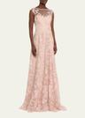sleeveless embroidered floral applique gown