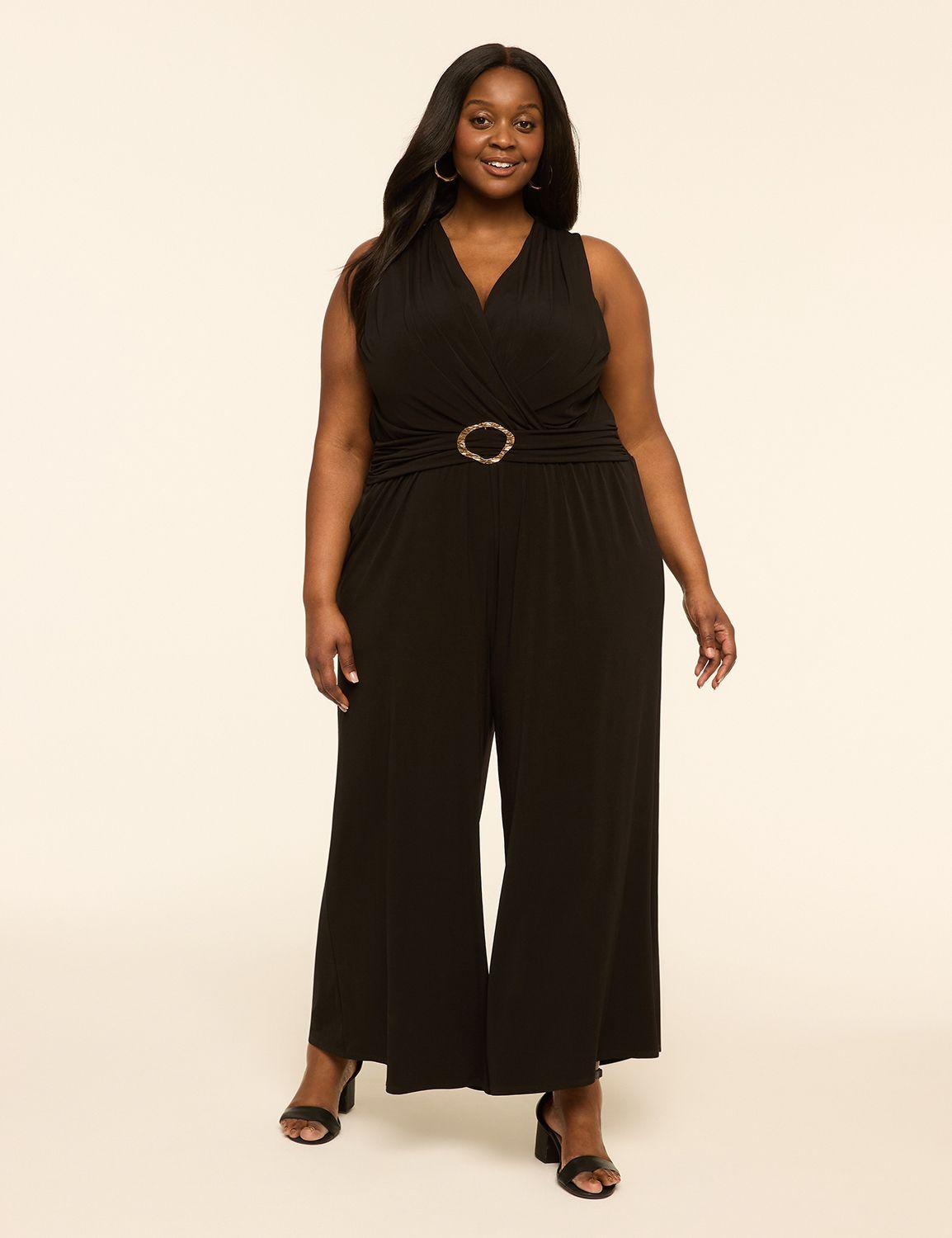 sleeveless faux-wrap jersey jumpsuit