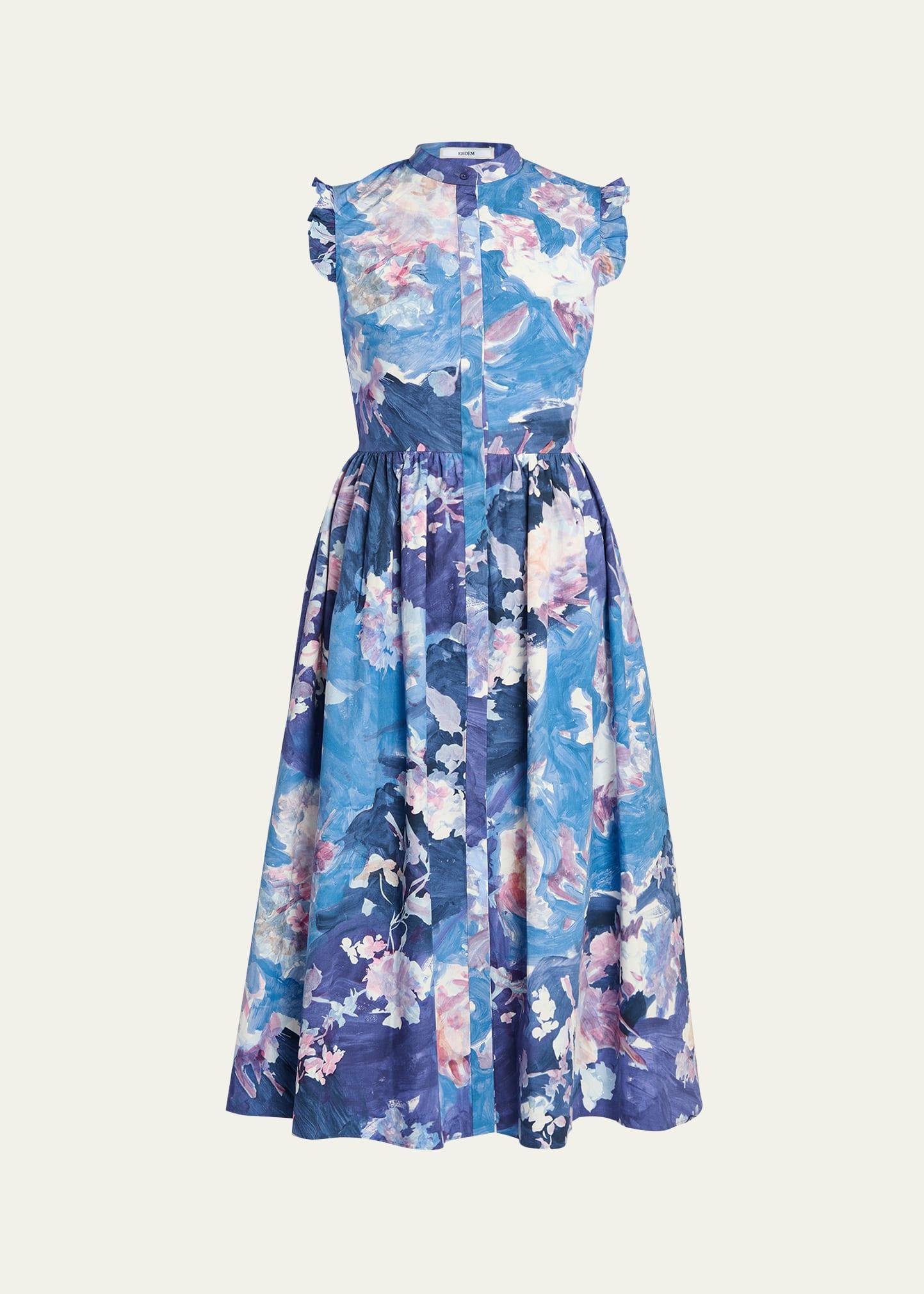 sleeveless flared floral cotton midi dress