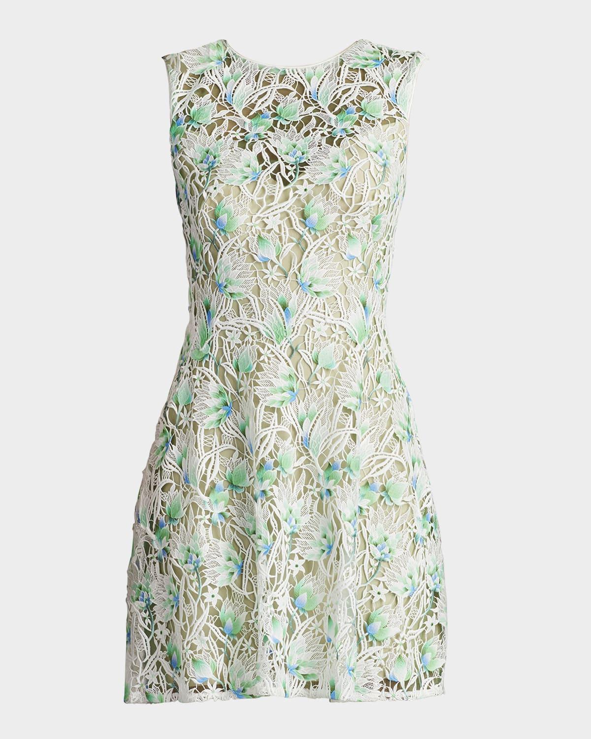 sleeveless floral lace mini dress