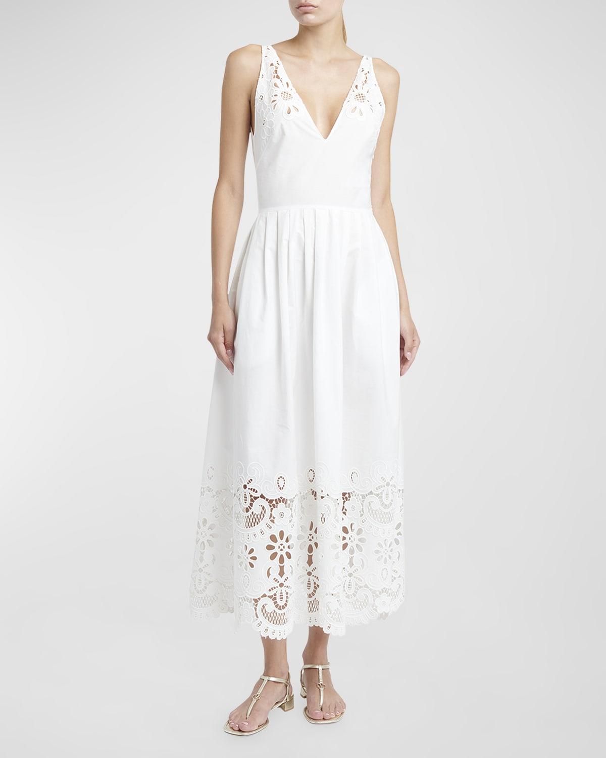 sleeveless floral laser-cut detailed midi dress