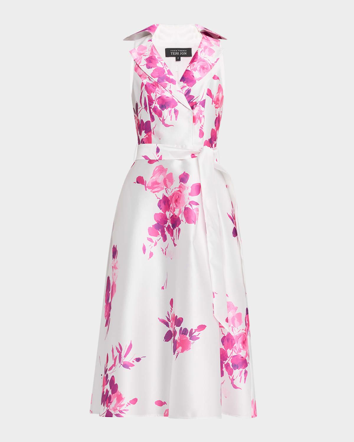 sleeveless floral-print pique midi shirtdress