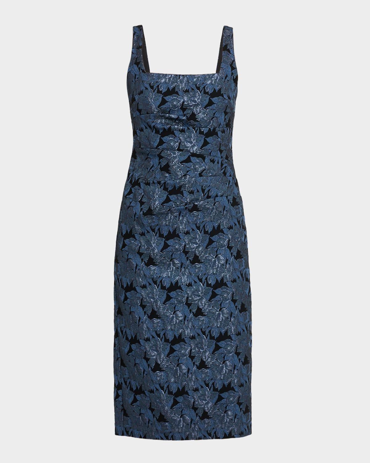 sleeveless floral stretch jacquard midi dress