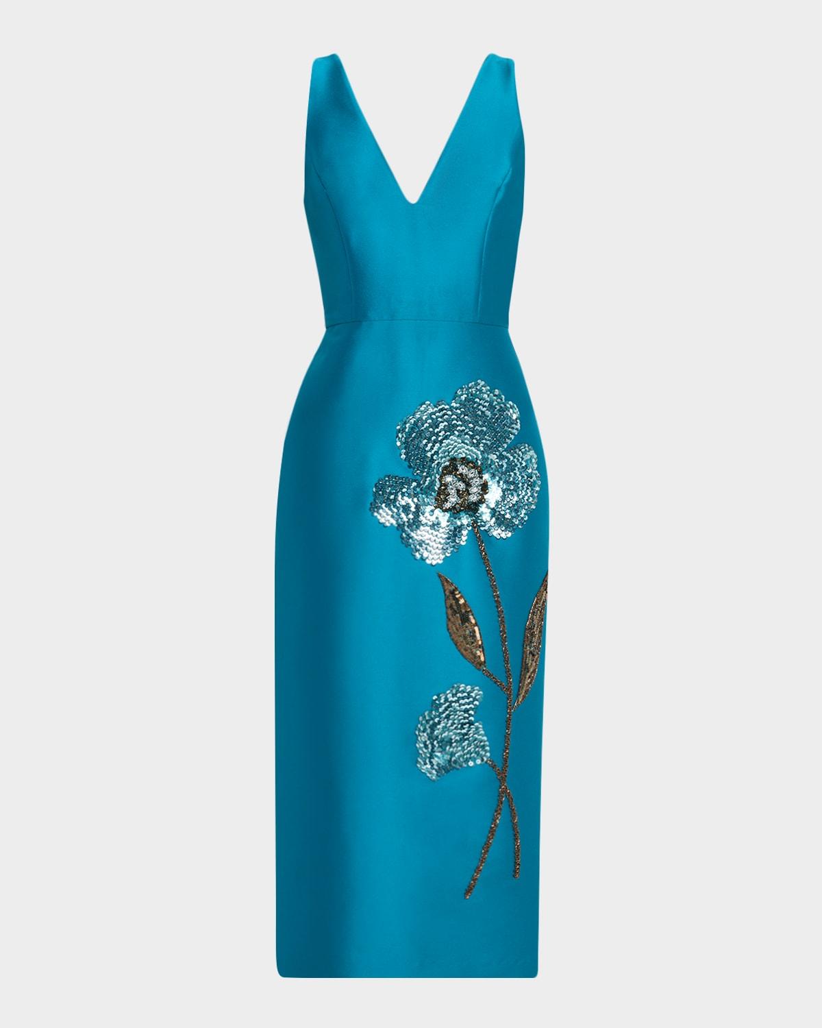 sleeveless flower-beaded midi dress