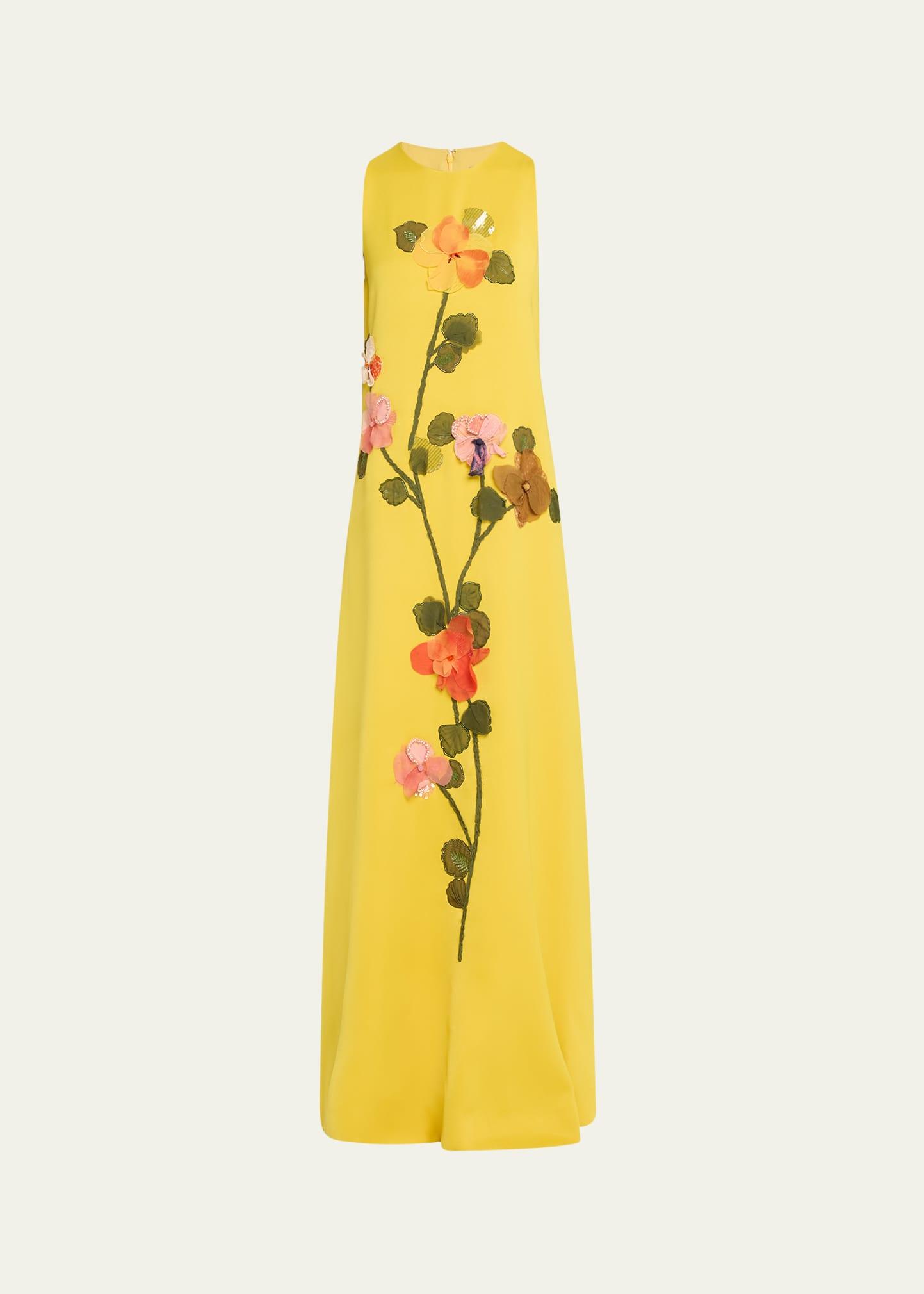 sleeveless flower embroidered gown
