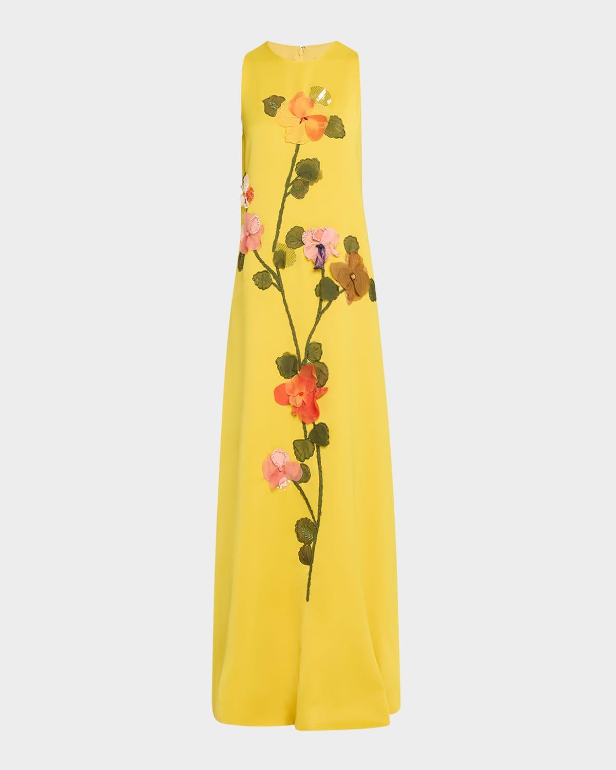sleeveless flower embroidered gown