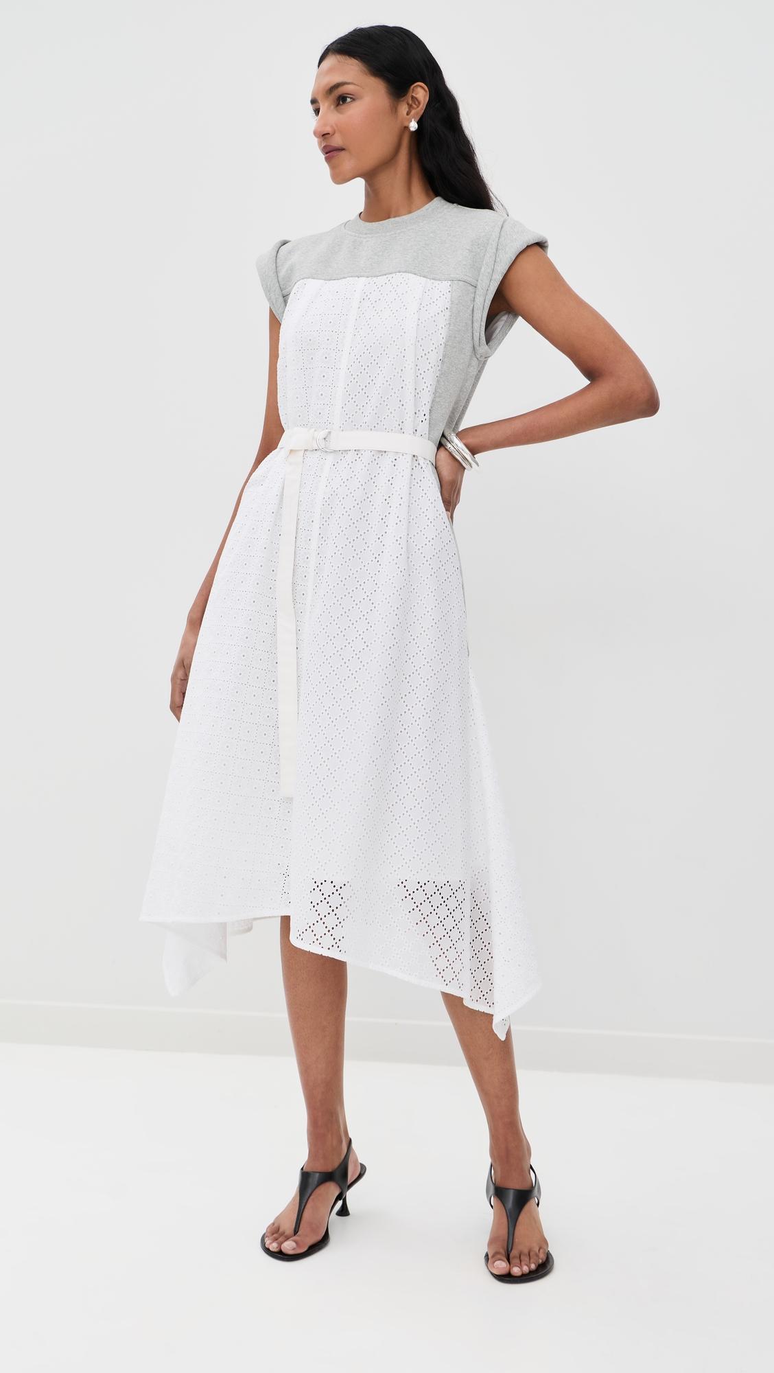 sleeveless french terry midi dress with broderie anglaise
