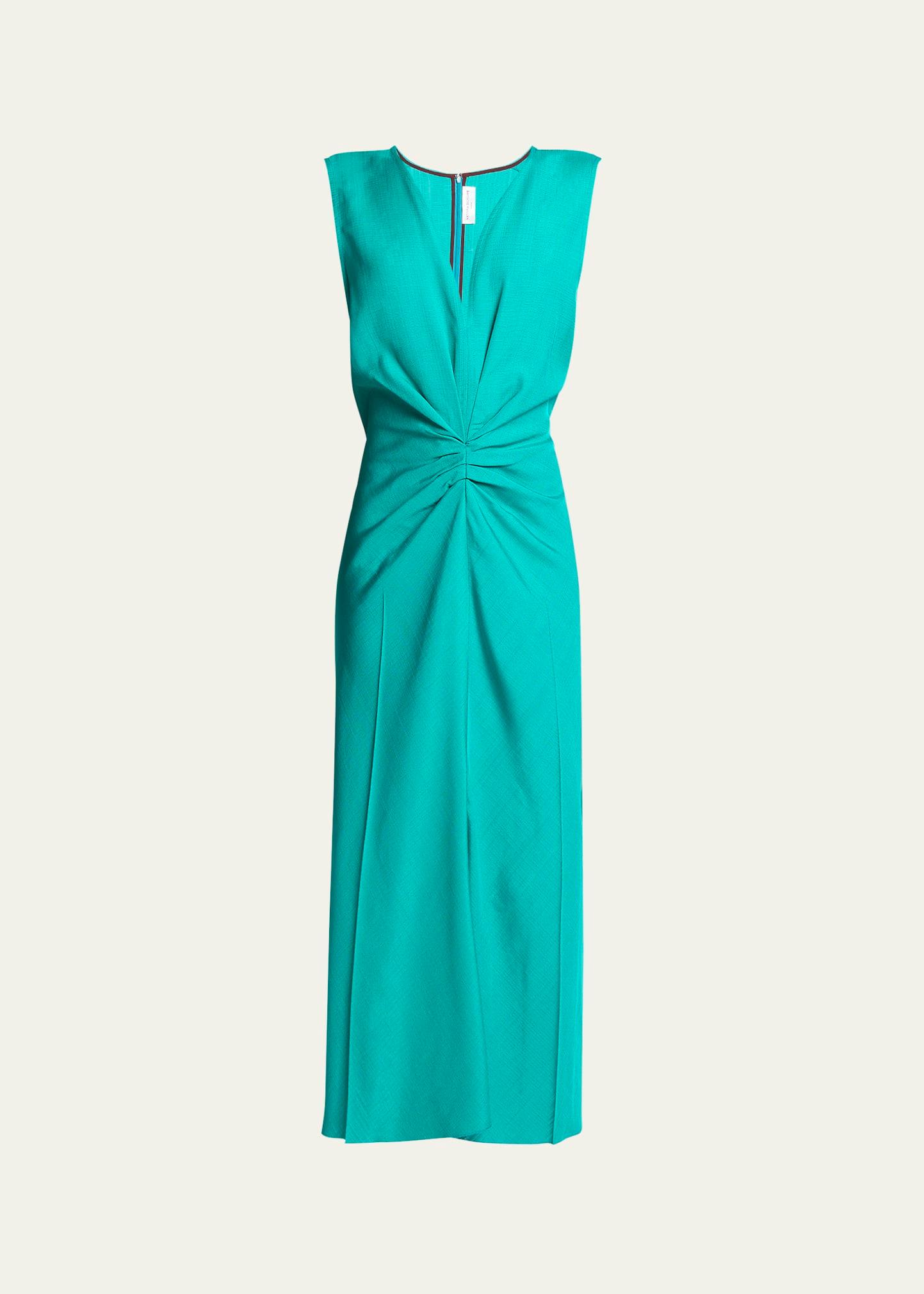 sleeveless gathered waist midi dress