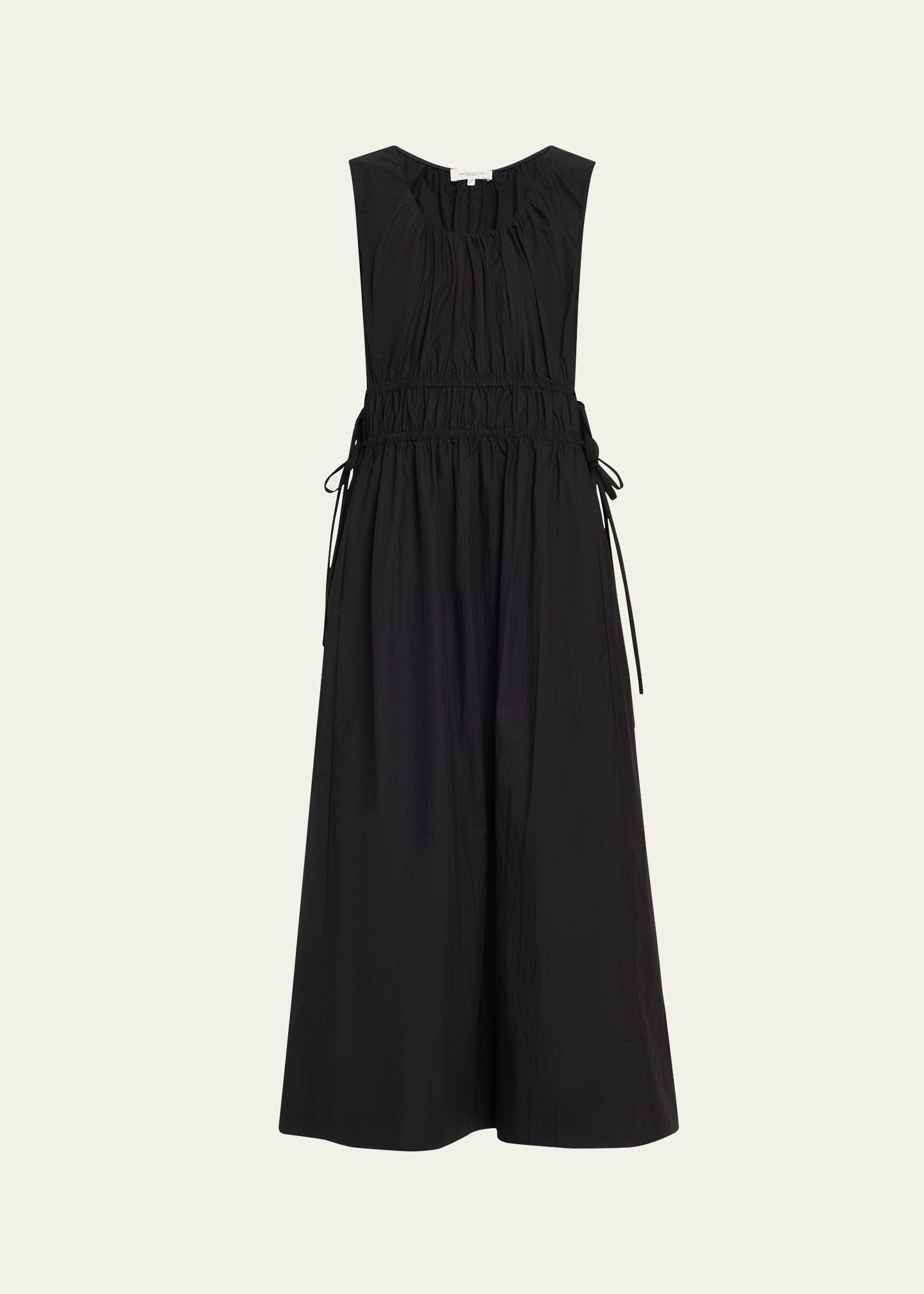 sleeveless gathered-waist midi dress
