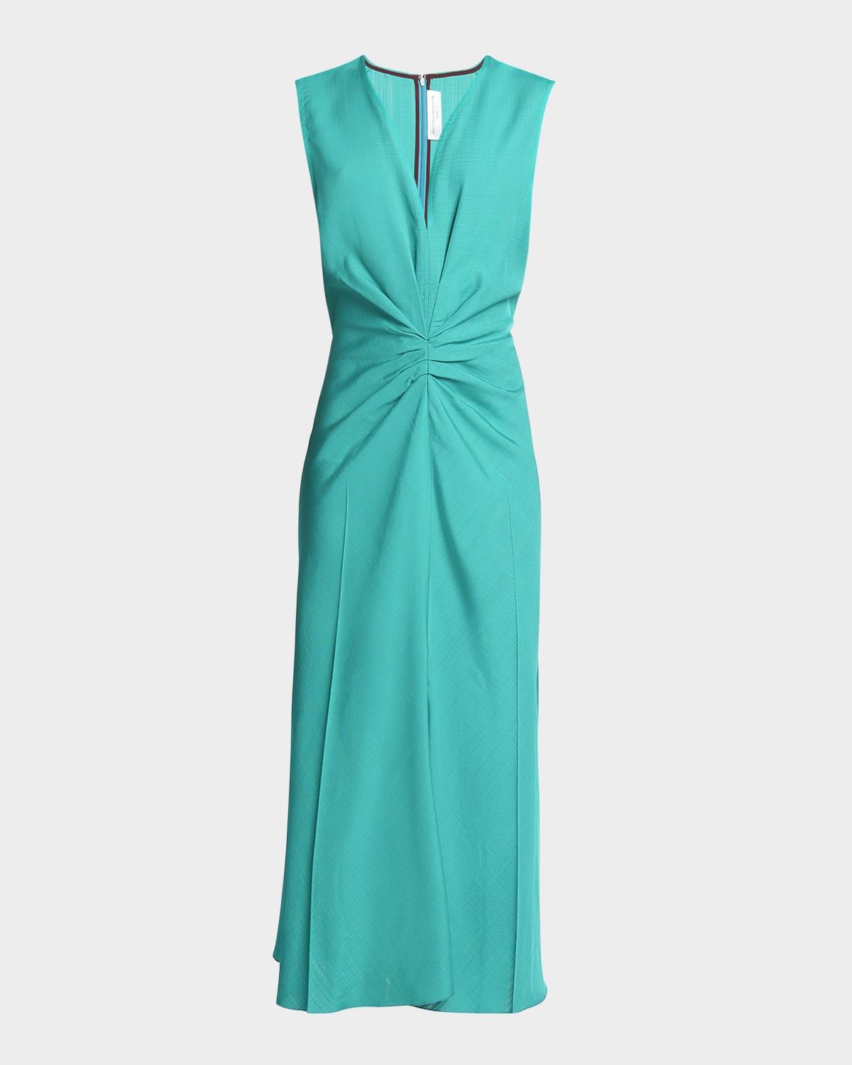 sleeveless gathered waist midi dress