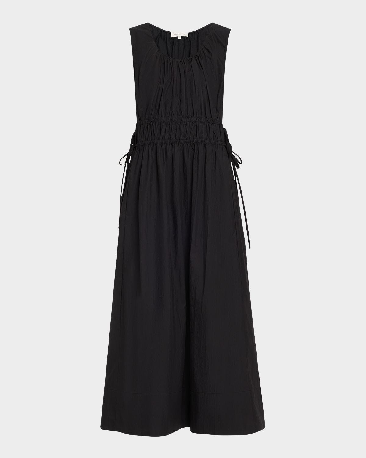 sleeveless gathered-waist midi dress