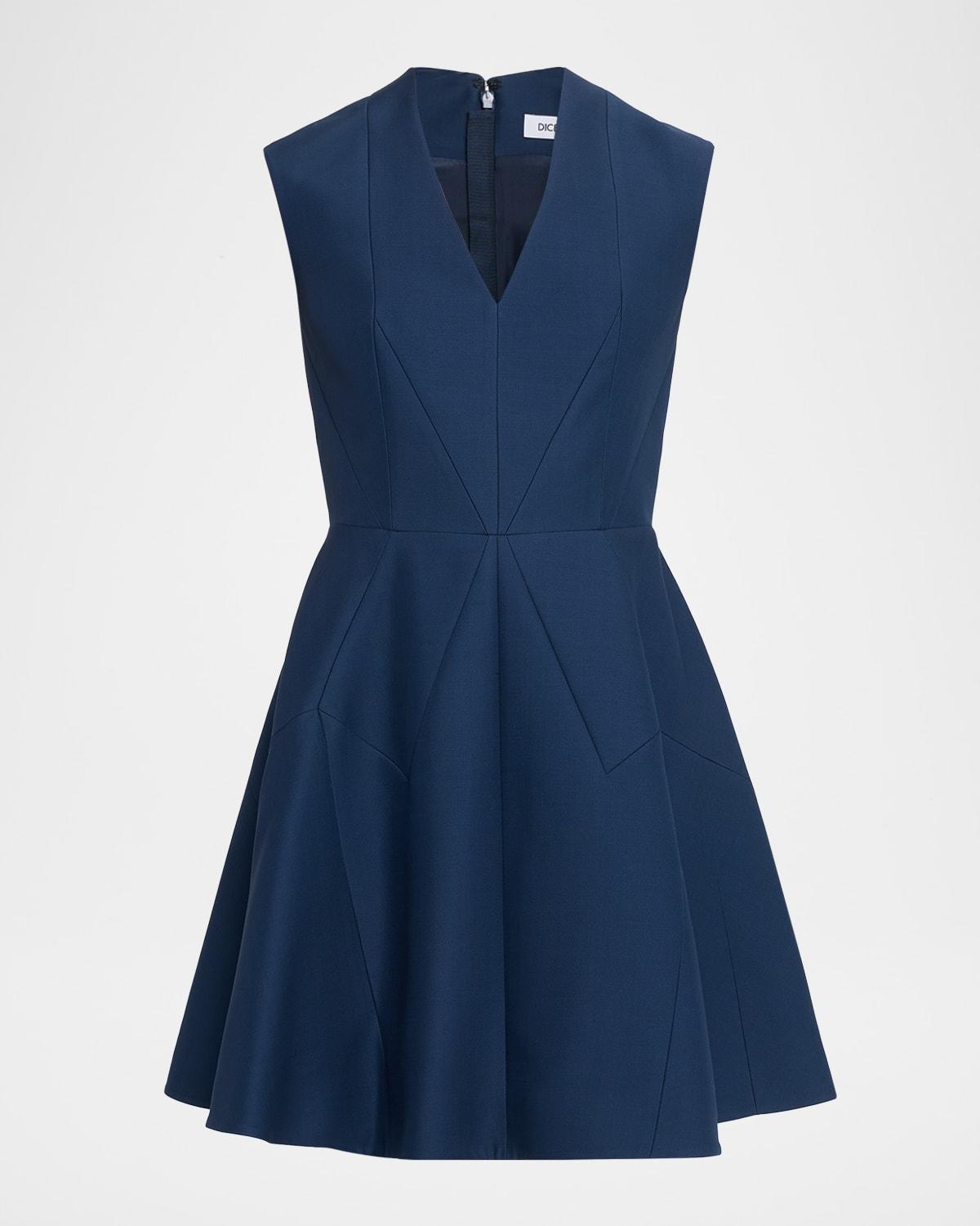 sleeveless geometric seamed mini dress