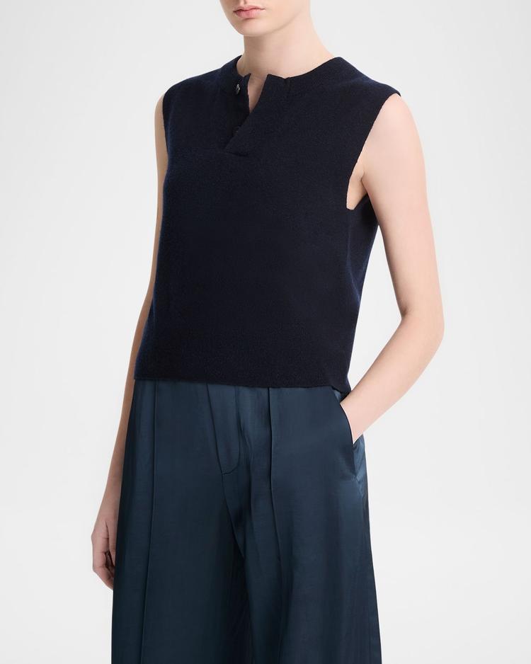 sleeveless henley shell
