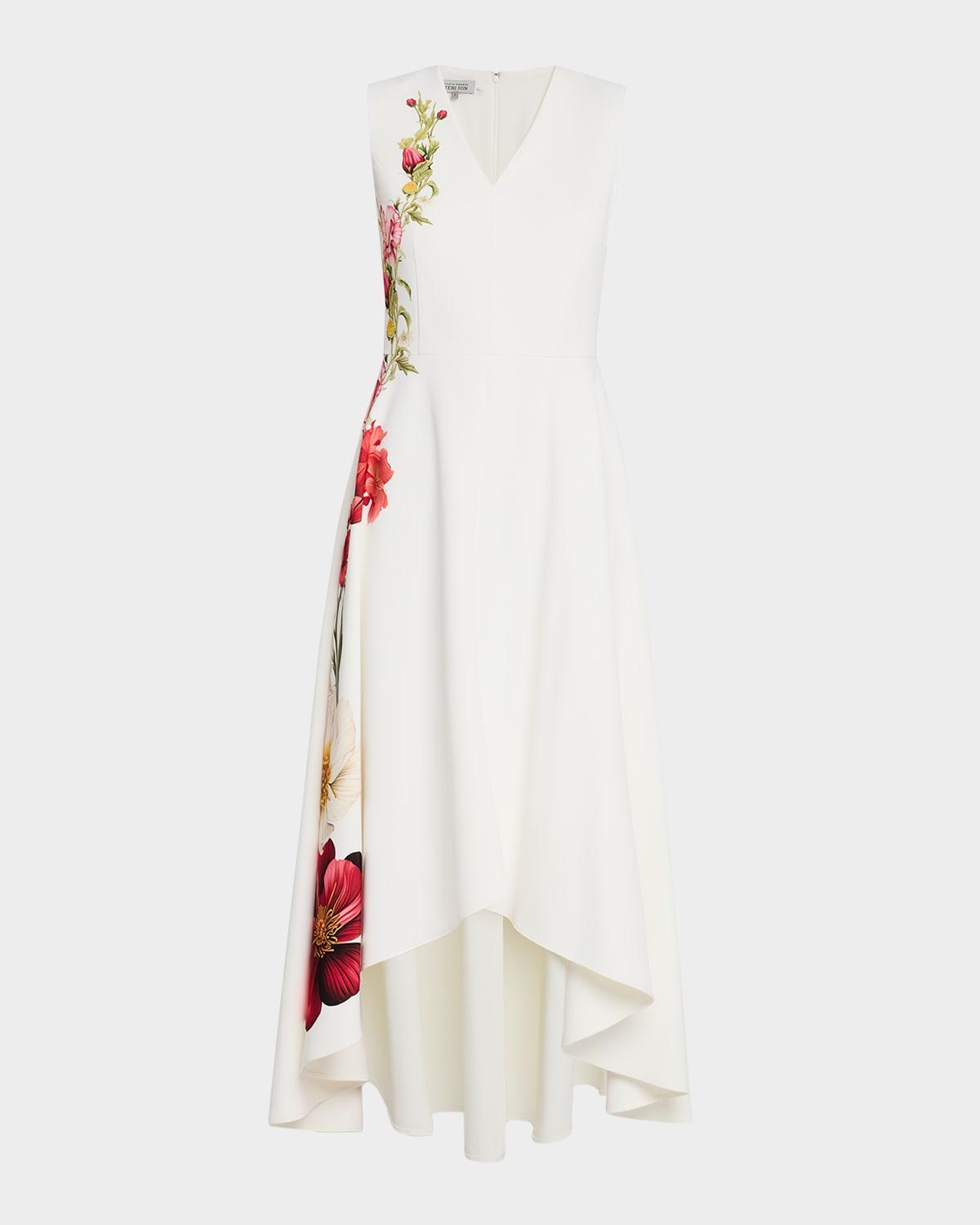sleeveless high-low crepe maxi dress