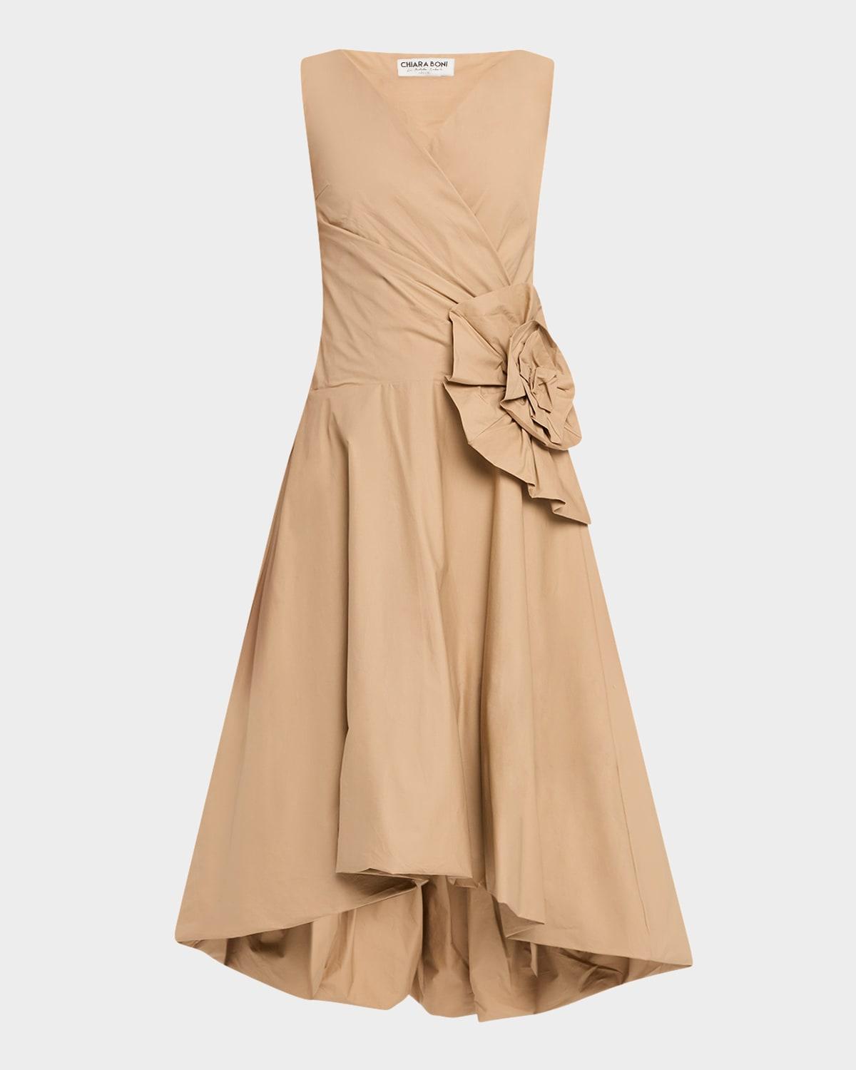 sleeveless high-low rosette midi dress