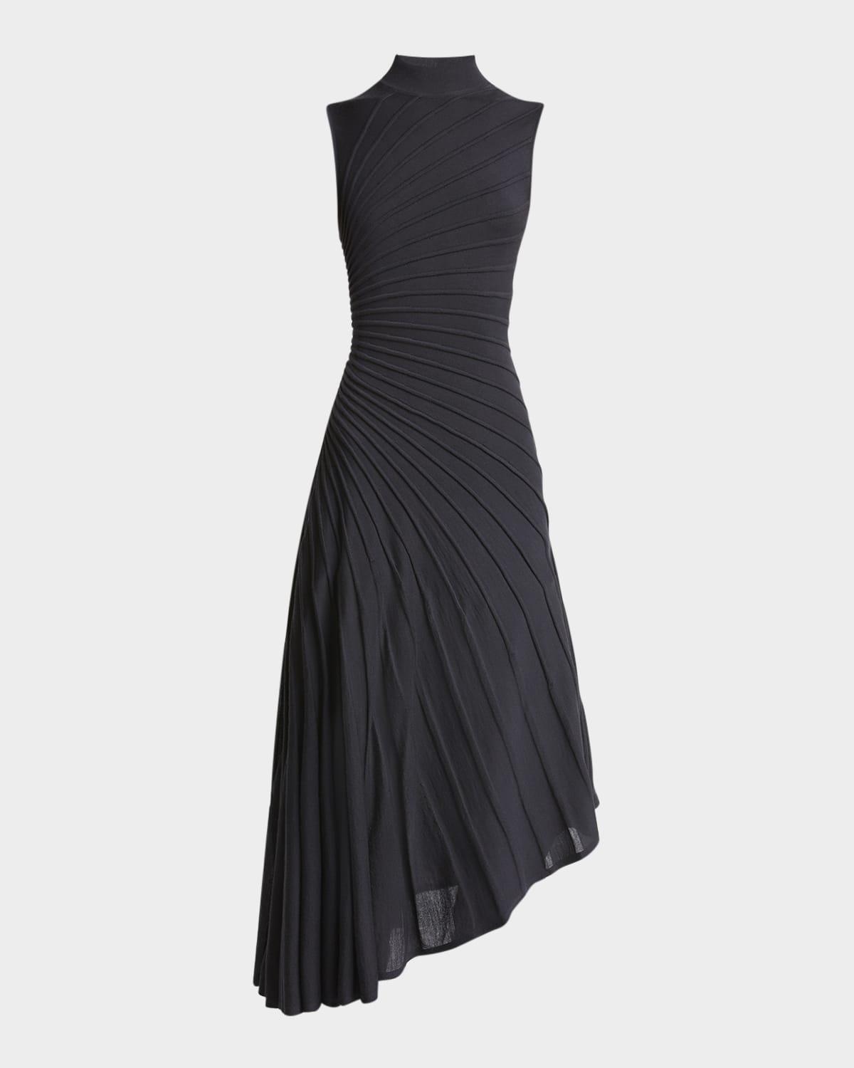 sleeveless high-neck sculpted midi dress