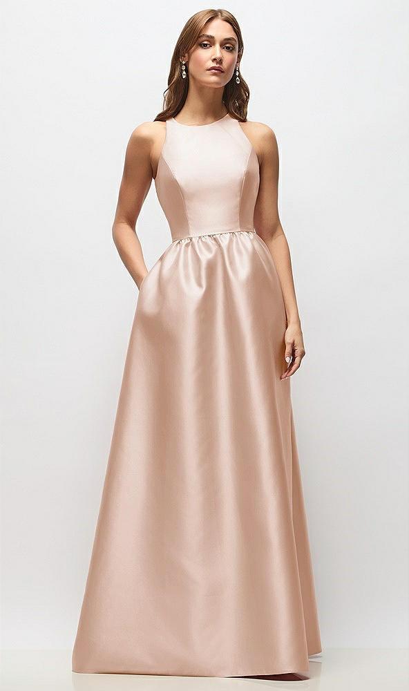 sleeveless keyhole back satin maxi dress