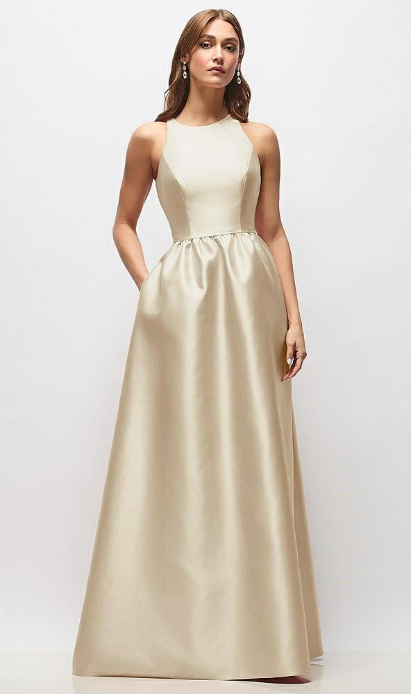 sleeveless keyhole back satin maxi dress