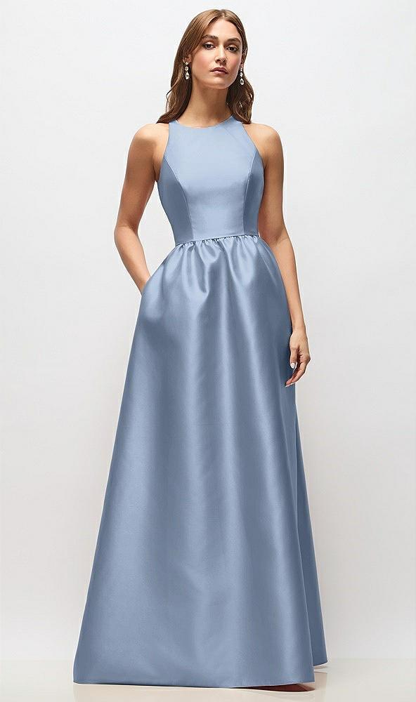 sleeveless keyhole back satin maxi dress