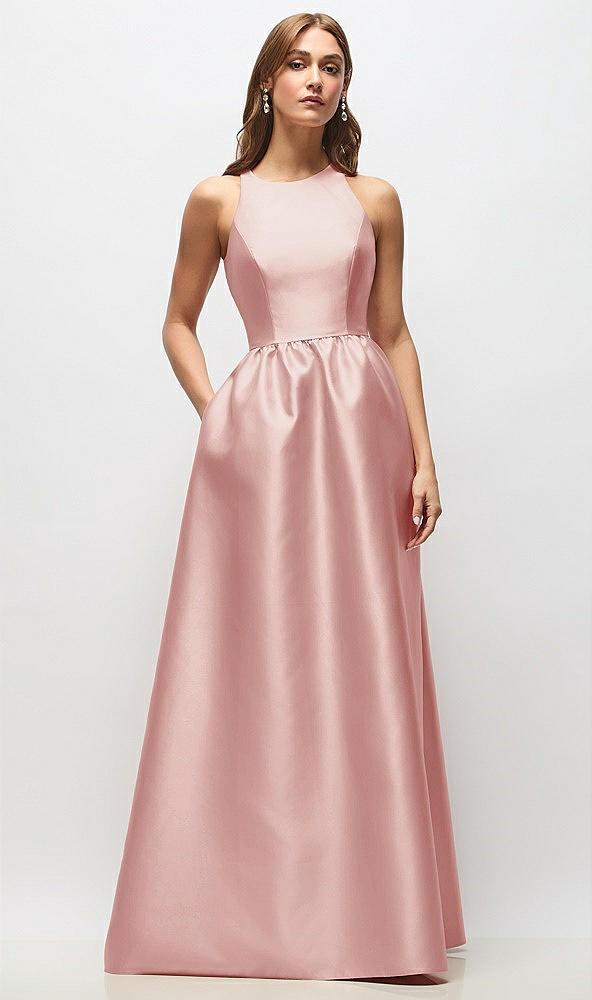 sleeveless keyhole back satin maxi dress