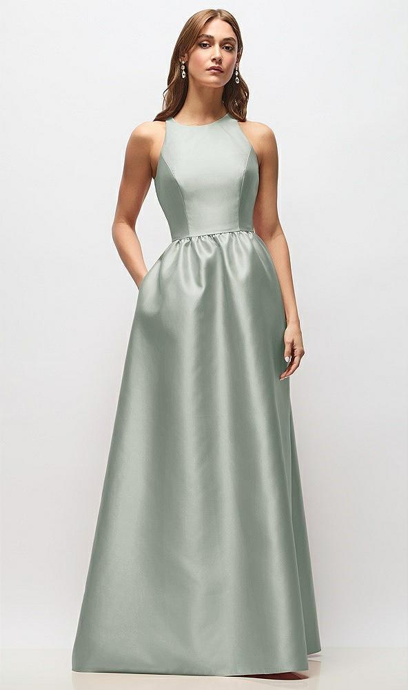 sleeveless keyhole back satin maxi dress