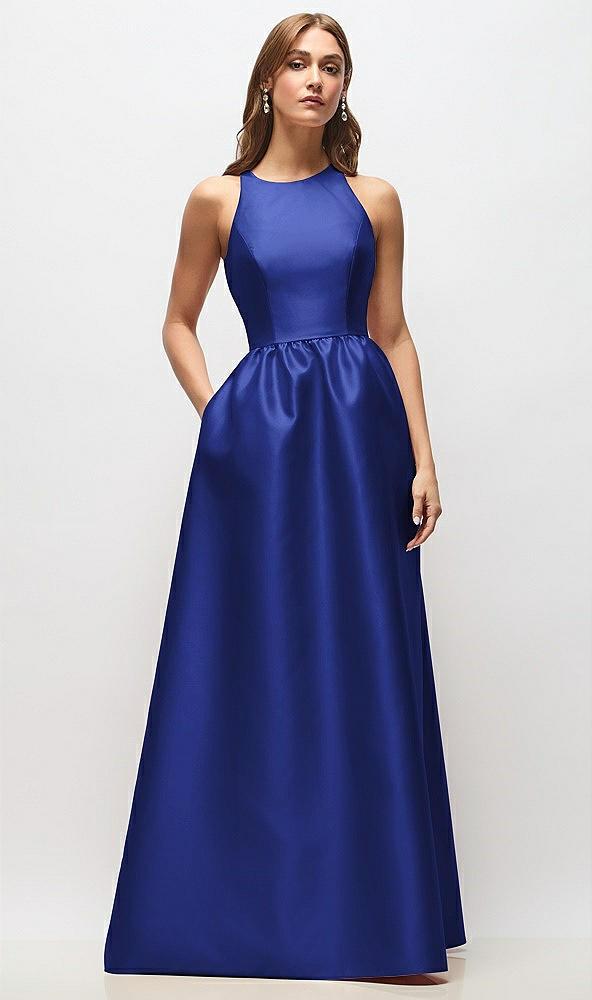sleeveless keyhole back satin maxi dress