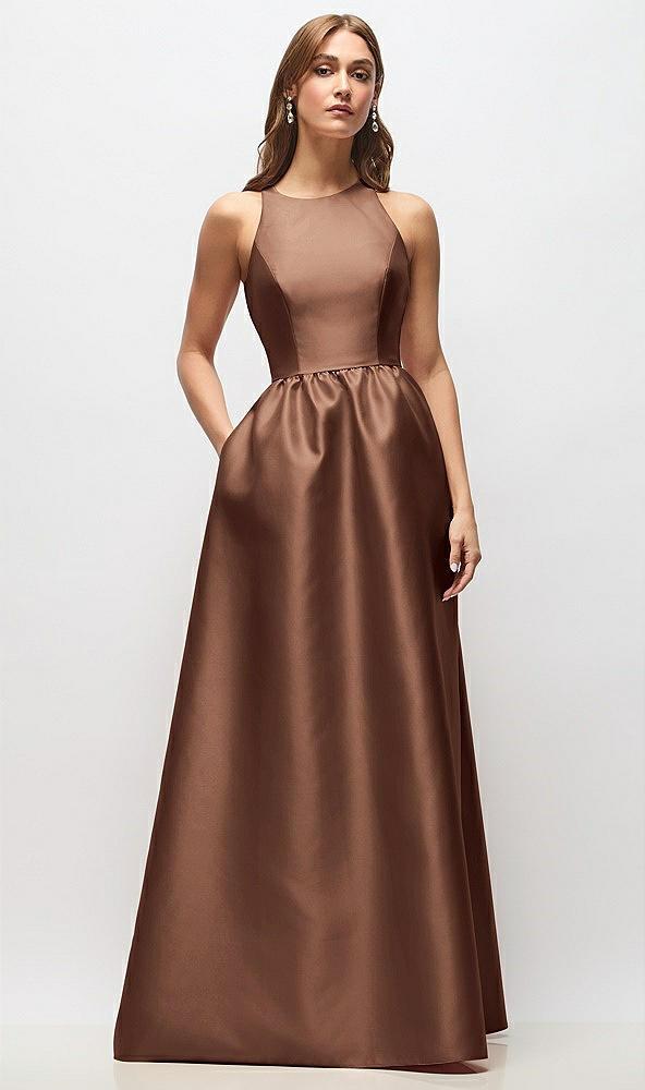 sleeveless keyhole back satin maxi dress
