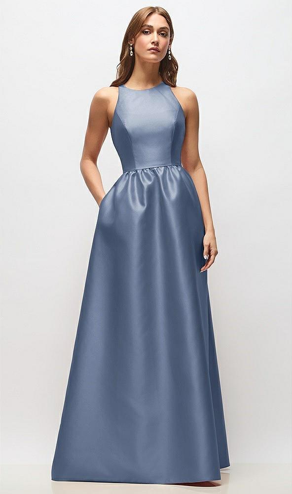 sleeveless keyhole back satin maxi dress