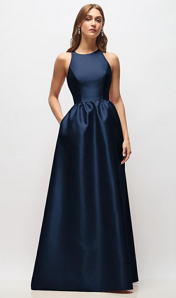 sleeveless keyhole back satin maxi dress