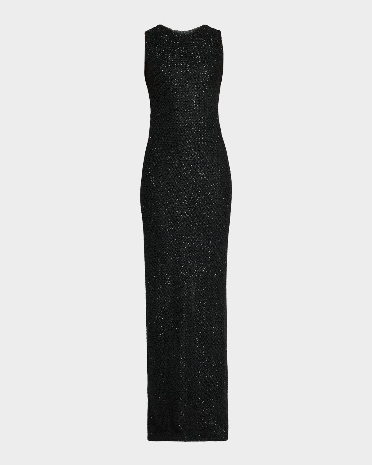 sleeveless knit sequined gown