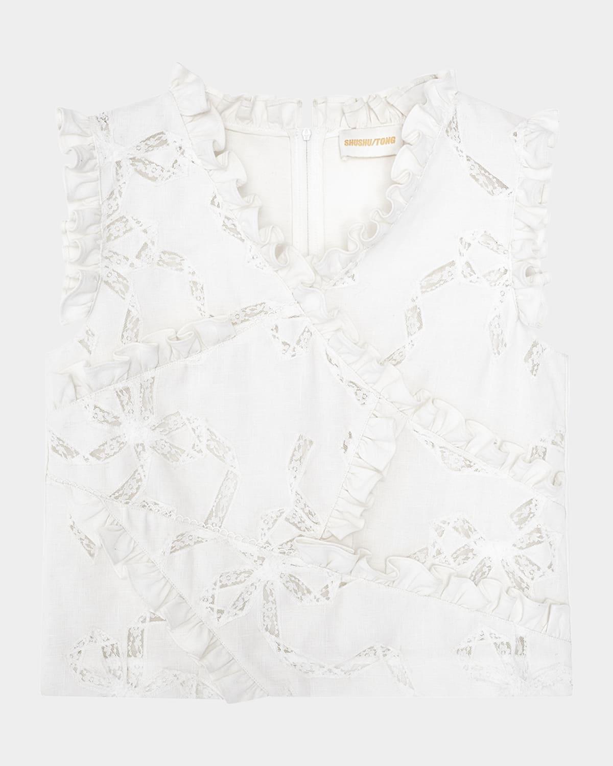 sleeveless lace bow patchwork top