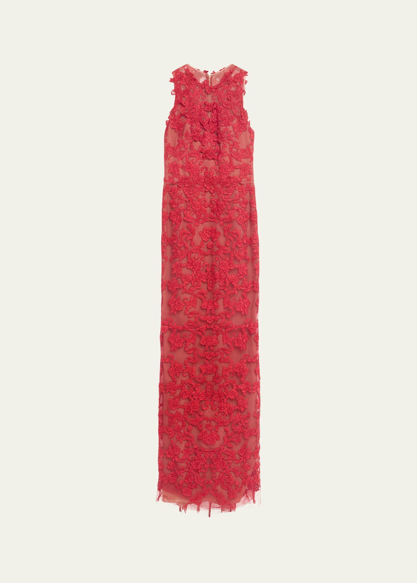 sleeveless lace column gown