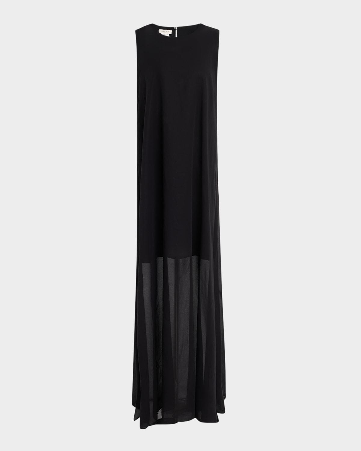 sleeveless layered side-slit maxi dress