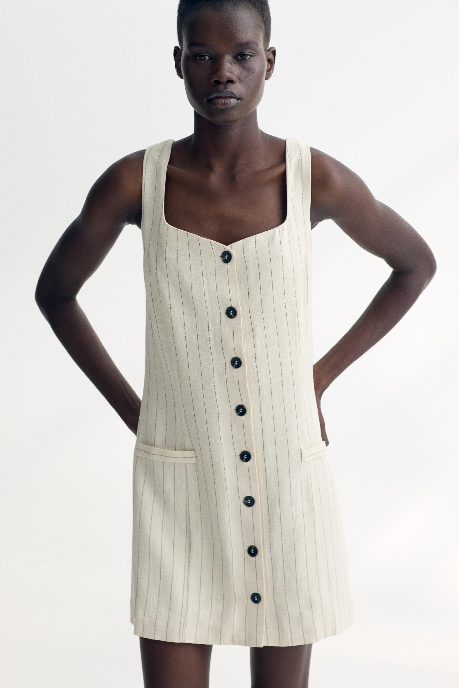 sleeveless linen-blend dress