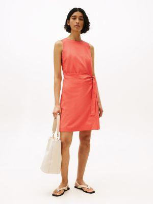 sleeveless linen-blend faux wrap dress