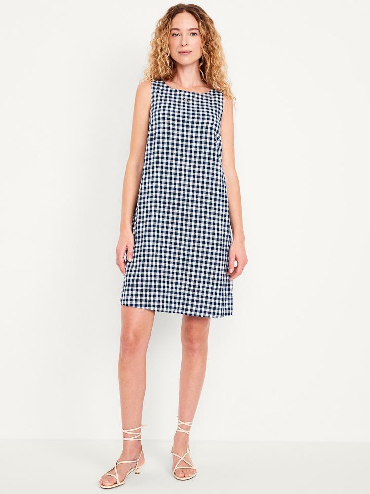 sleeveless linen-blend mini shift dress