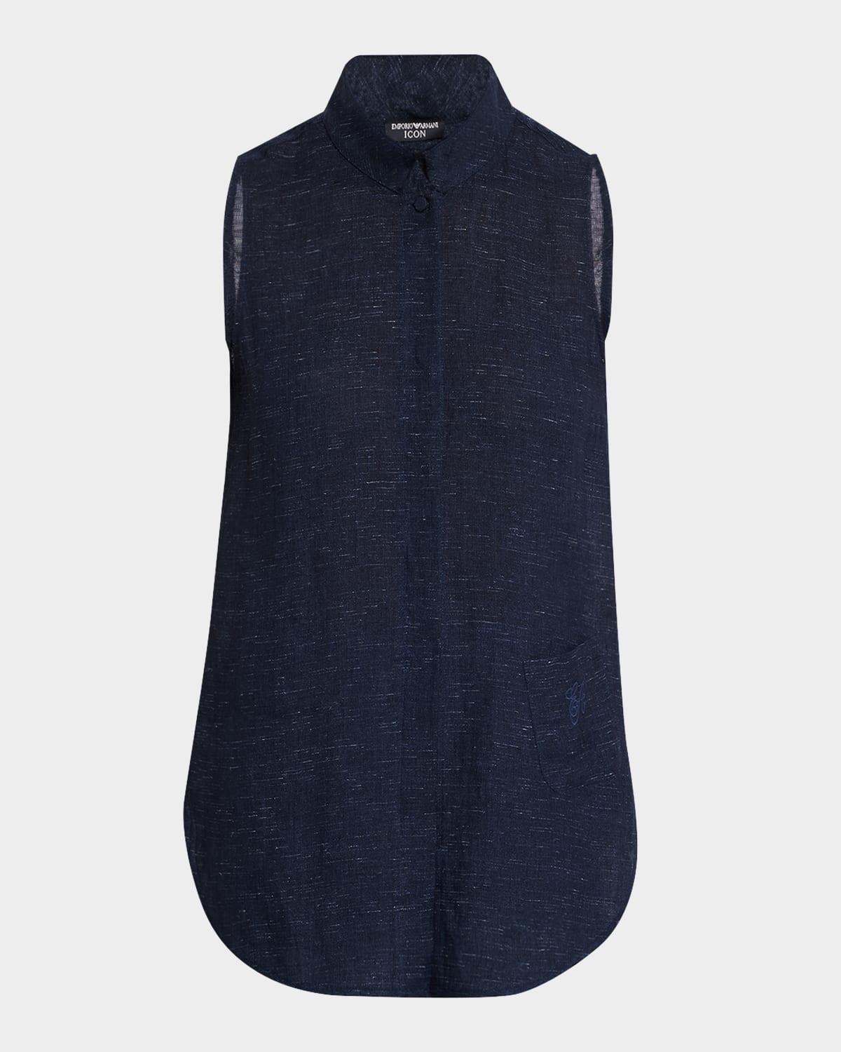 sleeveless linen chambray blouse