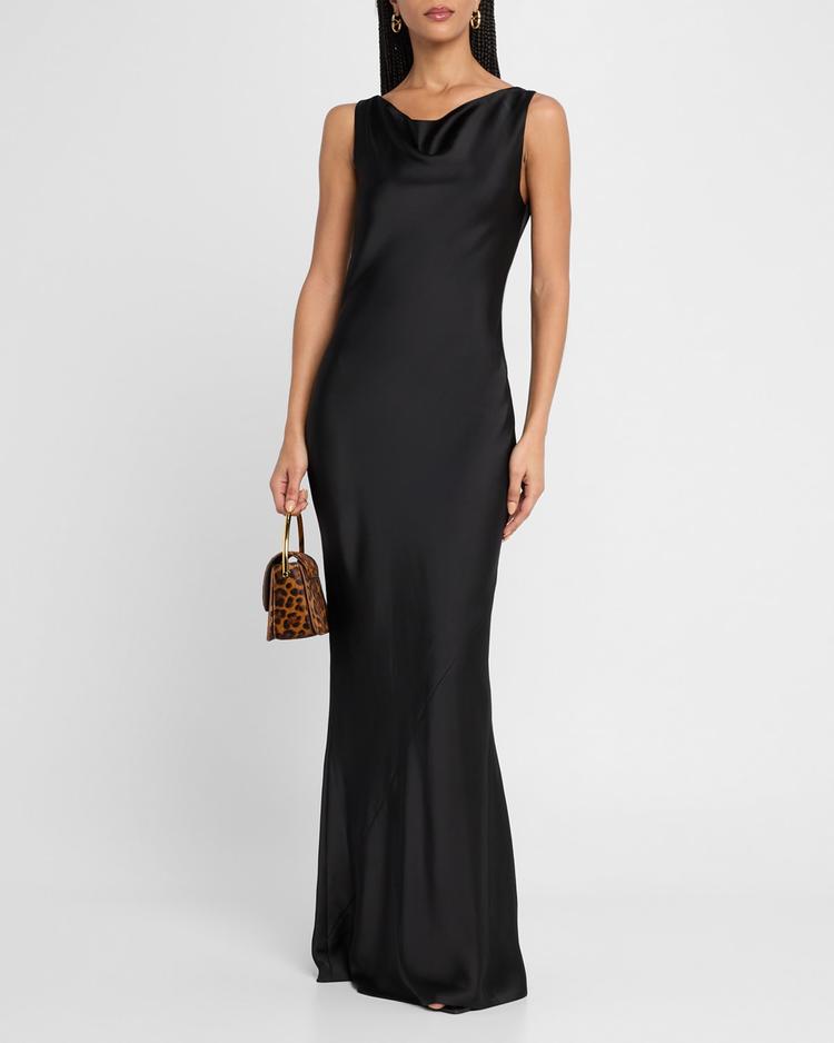 sleeveless low back drape gown