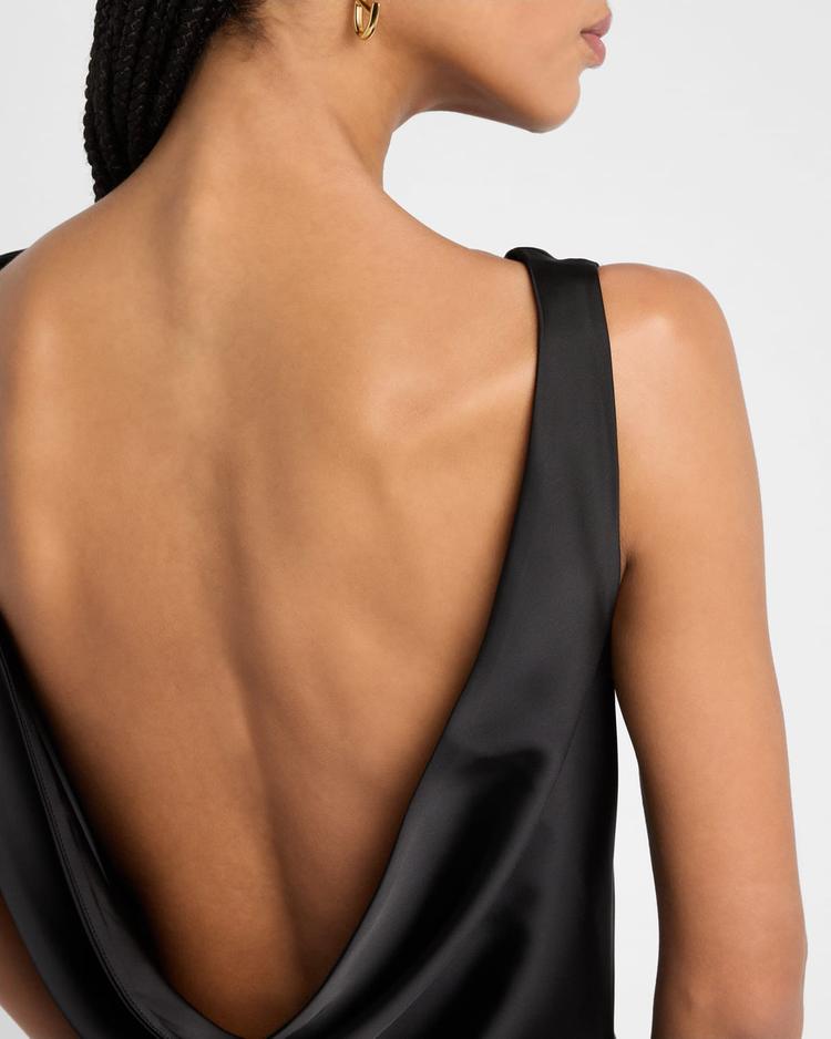 sleeveless low back drape gown