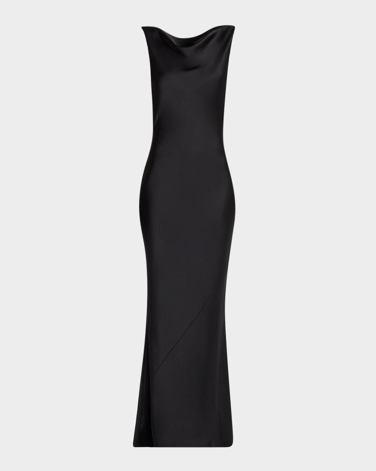 sleeveless low back drape gown