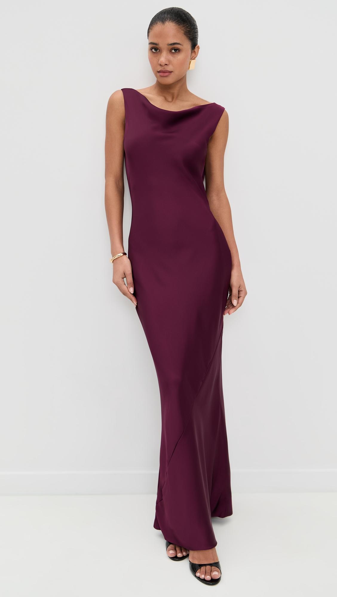 sleeveless low back drape gown