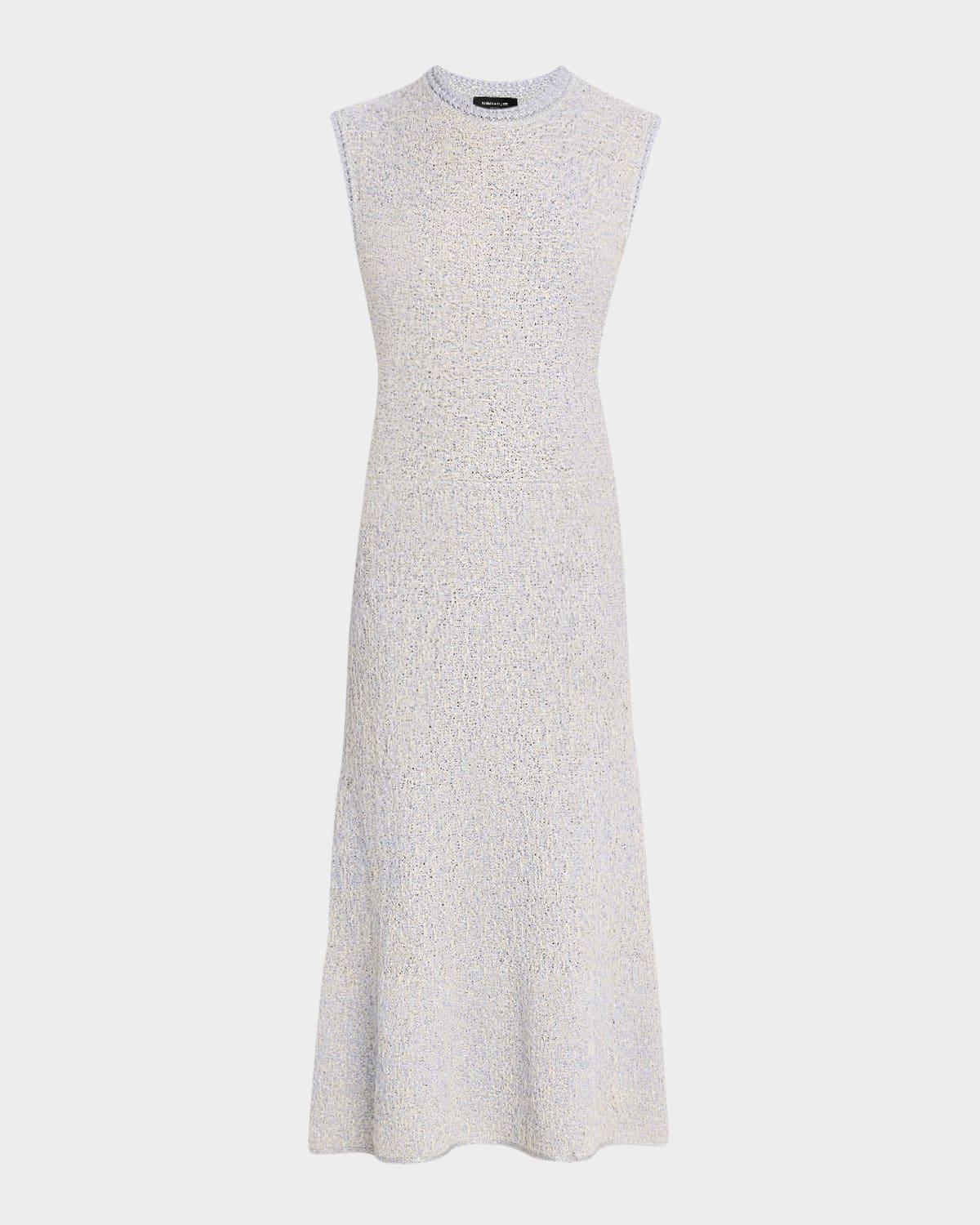 sleeveless metallic tweed midi dress
