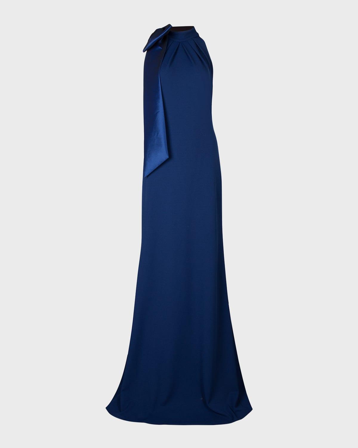 sleeveless mock-neck bow gown