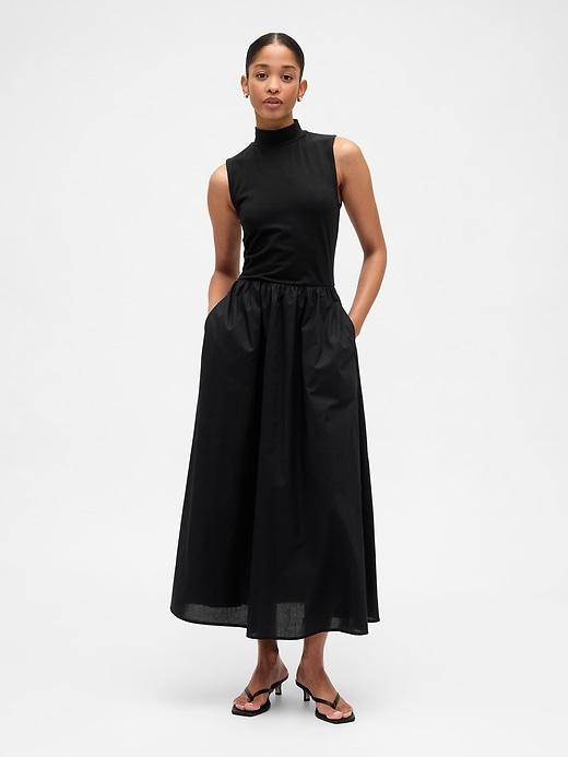 sleeveless mockneck midi dress