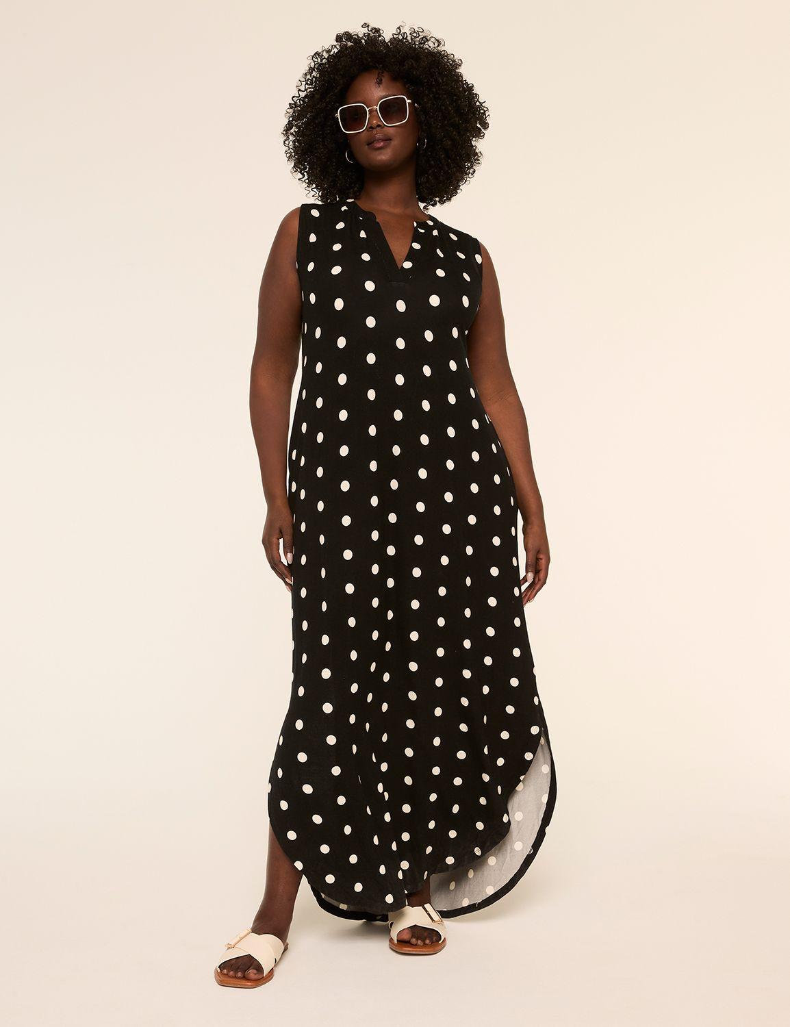 sleeveless notch-neck shirttail midi dress