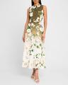 sleeveless ombre cherry blossom tea-length dress with belt